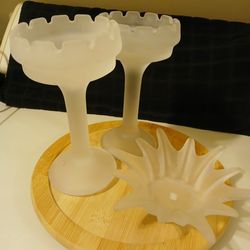 Vintage PartyLite Frosted Castle Candle Holders, Frosted Starburst Splash Candle Holder 7 In. Price Is For All