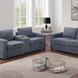 GRAY CORDUROY SOFA SET 
