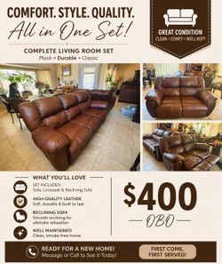 Living room set couch and loveseat leather Living room set couch and loveseat