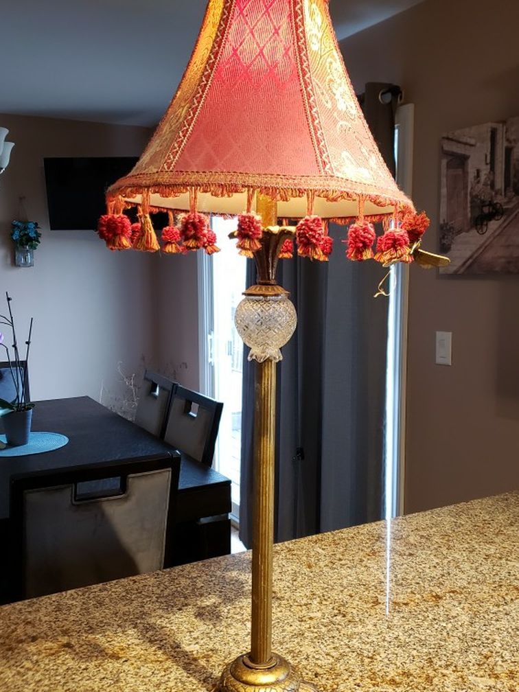 Vintage Brass & Crystal Lamp W/ Tassels