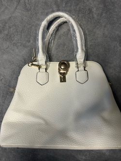 White Leather Dome Satchel Handbag
