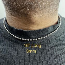 Stainless Steel 3mm Ball Chain Necklace Lobster Clasp 16"Long Chain Necklace For Men Women - CHN