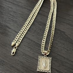 Square Virgin Mary Pendant with 24 Inch Cuban Necklace