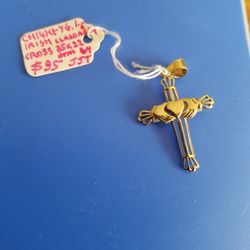 14K Yellow Gold Irish Claddagh Cross 35x22mm Size By JJT