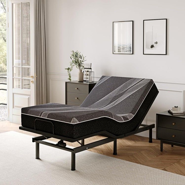 Adjustable Bed Frame with Wireless Remote + 12" Twin XL Gel Memory Foam Mattress, 80" x 38", Fiberglass Free
