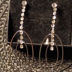 Sparkly Crystal Dangle  Pierced silver earrings