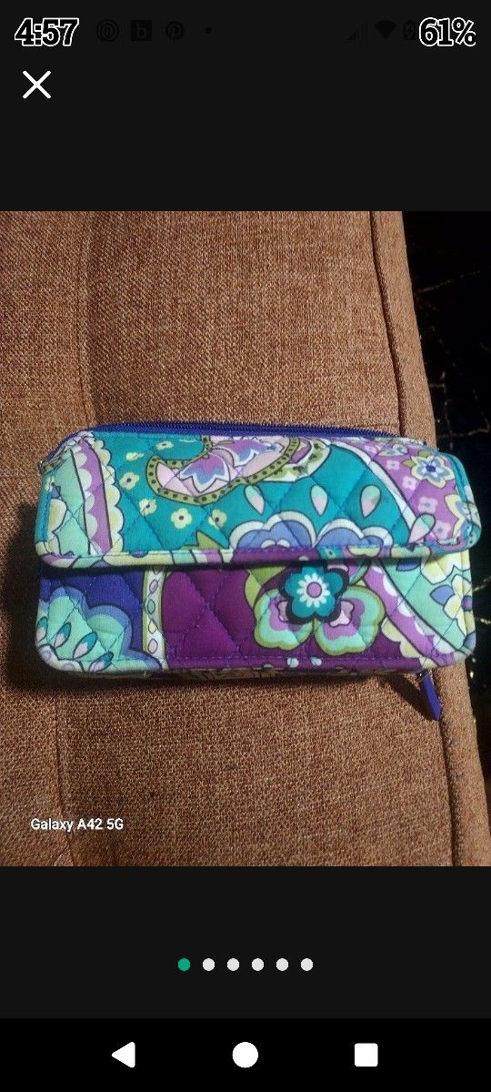 VERA BRADLEY SMALL PURSE /WALLET/WRISTLET W EXTRA PHOTO HOLDER PURPLE INSIDE