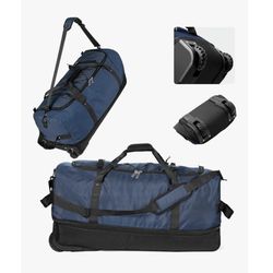 CONTAIL 32"110L Expandable 140L Rolling Duffle Bag with 2 Inline Wheels,Convertible Weekend Travel Bag with Bungee-Cord System (Upgraded Oxford, Navy-