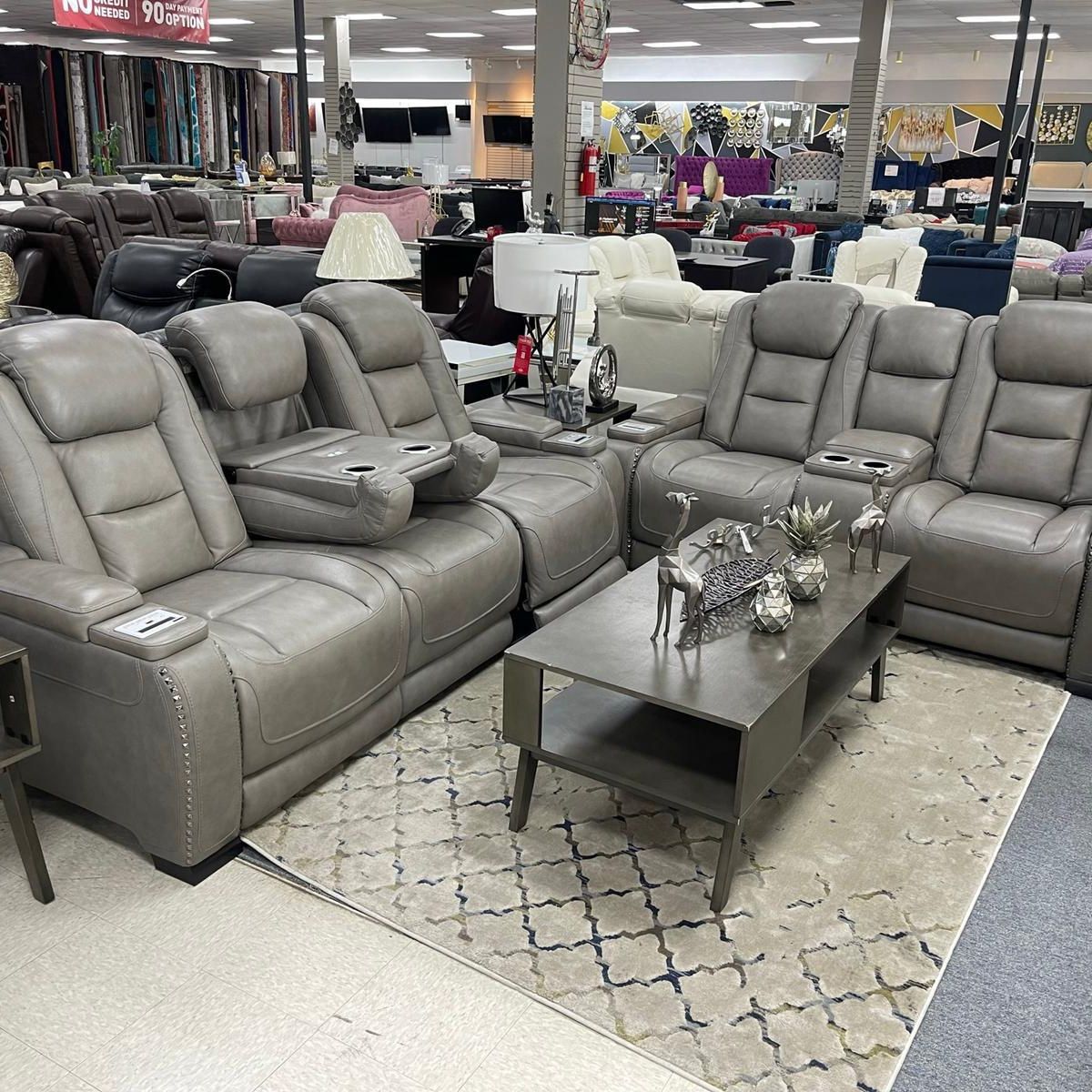 Gray leather power recliner sofa loveseat take it home with $10 down