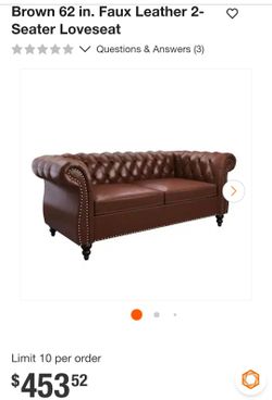 Brown Faux Leather 2-Seater Chesterfield Loveseat