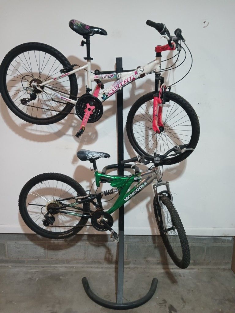 2 Girl's Bikes And Freestanding Rack