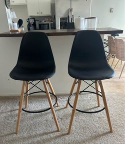 Set of 2 Black Mid-Century Modern Bar Stools