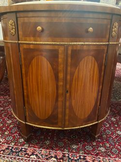 Oval shaped custom made crema marfil marble occasional table