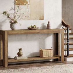 HL0234 new assembled 63 Inch Entryway Console Table, 2-Tier Farmhouse Narrow Sofa Table Behind Couch, Accent Entrance Console Furniture for Entryway, 