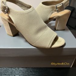 Style & Co. Neutral Knit Open-Toe Block Heel Sandals