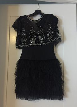 Bcbg black feather dress with cardigan karley style