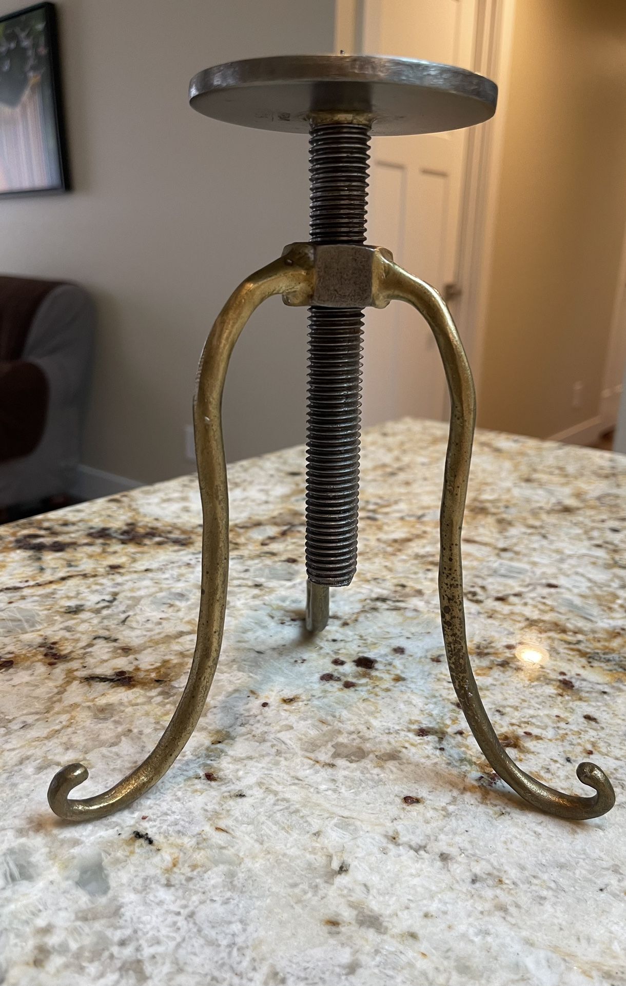 Vintage brass - 8 inch candle stick holder - signed by artist Aram.