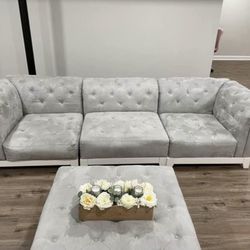 Modern Light Grey Couch With Ottoman 