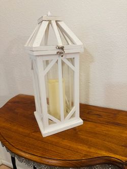 White Wood and Glass Candle Lantern