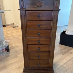 Solid Wood Jewelry Armoire with Mirror