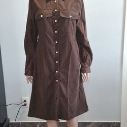 Corduroy Midi Dress, Long Sleeve Size M