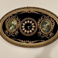 Vintage  Victorian Style Clock With Pictures And Flames 