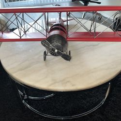 Vintage-style red metal biplane Airplane large model 31”