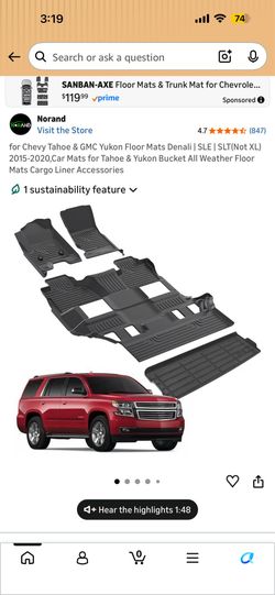 SANBAN-AXE Floor Mats & Trunk Mat for Chevy Tahoe GMC Yukon 2015-2020