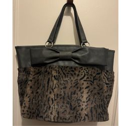 Paris Hilton Faux Fur & Faux Leather Grey And Brown Animal Print Purse/Tote