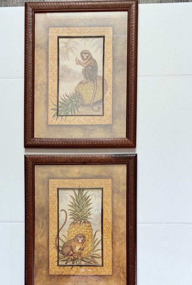 Wooden Framed Monkey Wall Decor For Home Office Or Camper. 