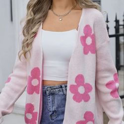 Floral Jacquard Sweater Knitted Cardigan