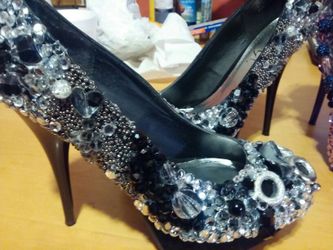 Handcrafted black also Burgundy high heel shoes