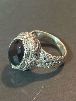 Sarda Sterling Silver 925 Black Onyx Scroll Style Statement Ring Size 7-7.5