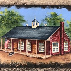 Vintage Hand Painted Lancaster Pa Ironville School On Slate Signed & Dated 1994–12 X 8”