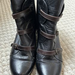 Black leather Eric Michael Lena wedge booties