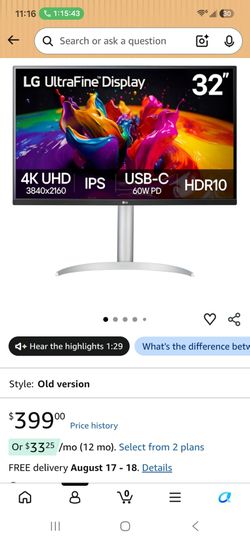 LG 32UP83A-W 32-inch 4K UHD (3840 x 2160) Computer Monitor 60Hz, IPS, Ultrafine, USB Type-C 60W PD, HDMI, DisplayPort, Built-in Speaker, Reader Mode, 