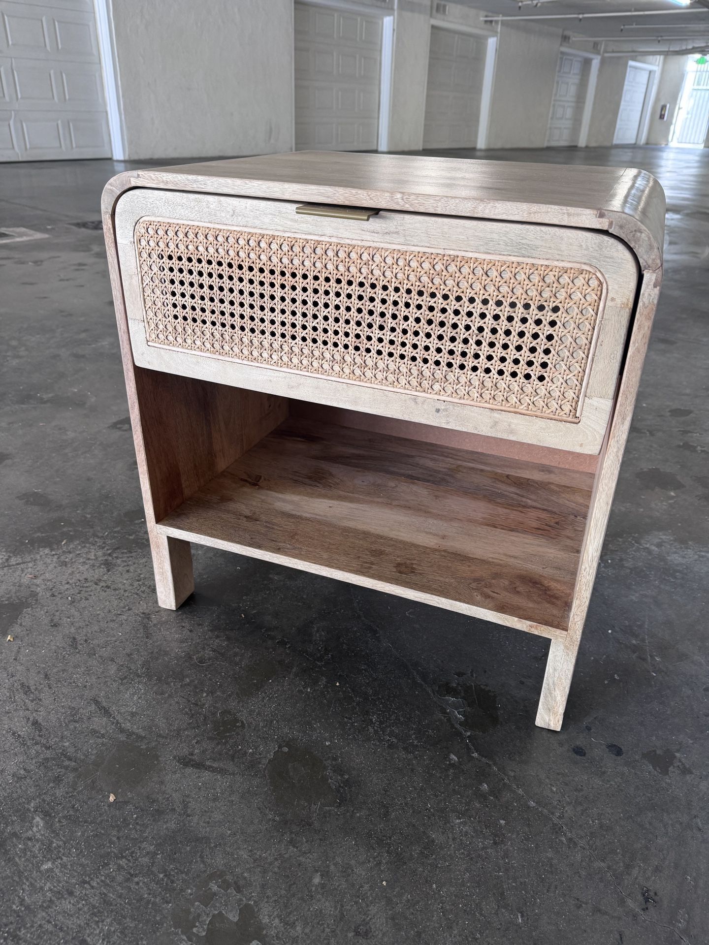 Wood Cane Drawer Nightstand