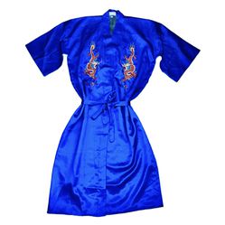 Vintage Golden Dragon Hand Embroidered Royal Blue Silk Robe