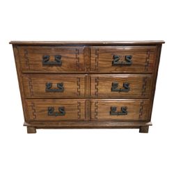 Vintage Oak 6-Drawer Dresser With Wrought Iron Hardware – 41.75”