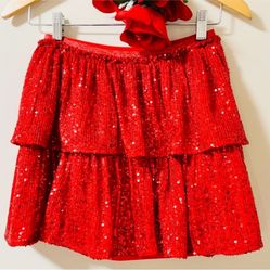 NWOT Sparkling Red Sequins Mini Skirt L (10/12) Fits Small women, too- Cat&Jack