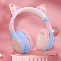 1pc Cute Glowing Headset Wireless Headphones with Colorful LED Lights And Comfortable Ear Pads, Foldable Headphones with SD Card Slot, Suitable for Ta