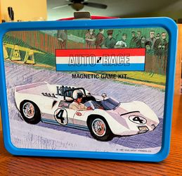 Vintage 1967 Auto Race Lunch Box w/ Thermos