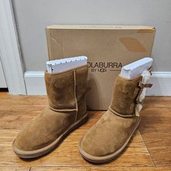 🎀 Youth Koolaburra by UGG Chestnut Suede Bow Shearling Boots Size 4 (Worn Once)