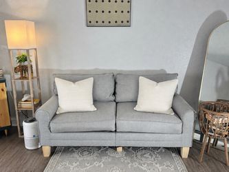 Gray Fabric Loveseat Sofa with Wood Legs