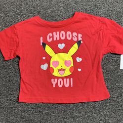New Pokémon Pikachu I Choose You girls red Valentine’s Day crop top shirt - Size 6/7, 10/12 Or 14