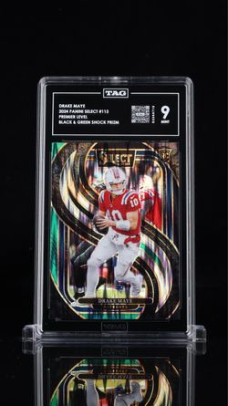 Drake Maye 2024 Panini Select RC Black & Green Shock Prizm TAG 9