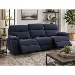 KUKA Home 86” Power Reclining Sofa w/ Power Headrests – Navy Blue – Open Box Delivery Available
