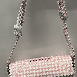 Handmade Pink, White, Silver Vinyl Purse