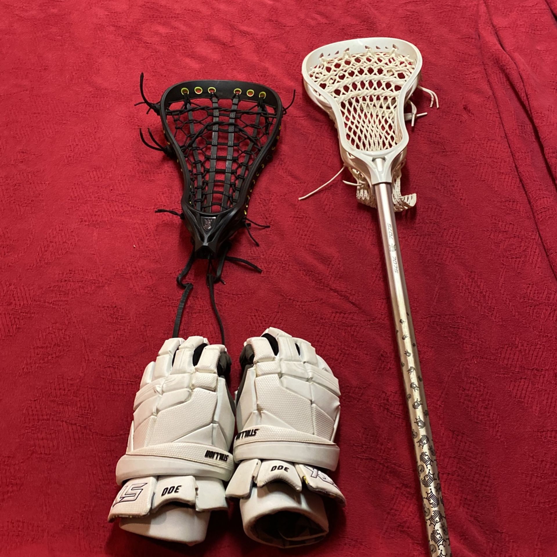 Brine Set Lacrosse Gloves And Stick And Head 