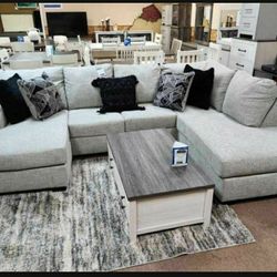 Home Decor Ashley Megginson Stone Colored Tone Sectional Couch With Double Chaise